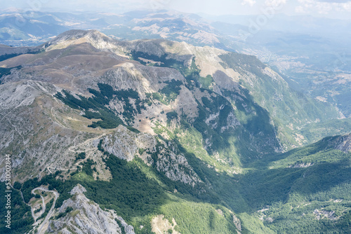 crags of Cambio peak facing Antrodoco, aerial, Italy