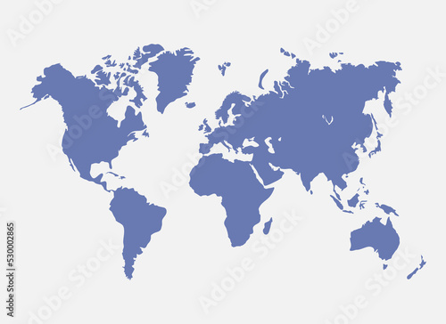World Map In Blue Color Isolated On White Background. Modern World Map Template With Countries And Continents Like Australia, Europe, Africa, North America, Asia, South America