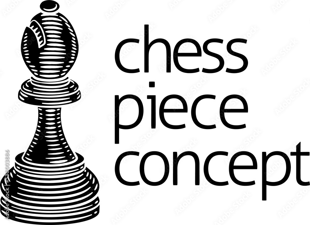 Naklejka premium Bishop Chess Piece Vintage Woodcut Style Concept