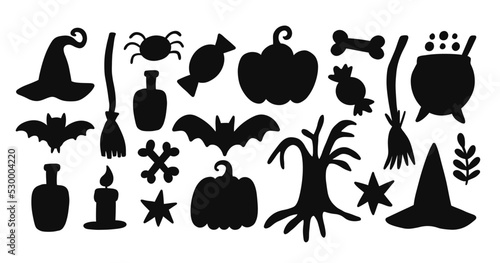 Halloween black silhouette elements set