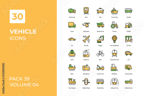 Vehicle icons collection. Set contains such Icons as car, bus, truck, bike, and more