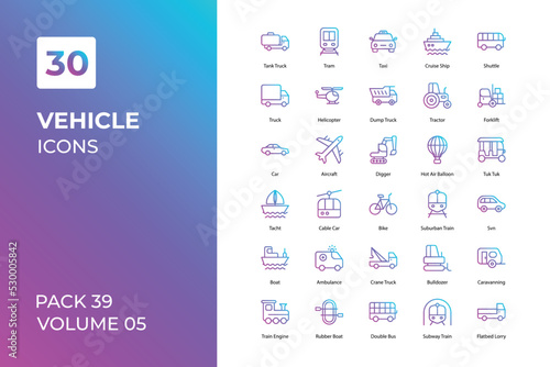 Vehicle icons collection. Set contains such Icons as car, bus, truck, bike, and more