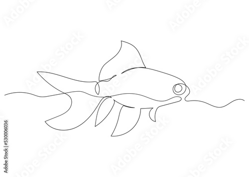 Continuous line drawing of fish with the ocean. Minimalism art.