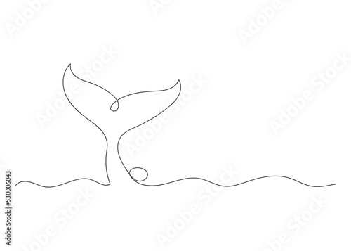 Continuous line drawing of whale tail. Minimalism art.