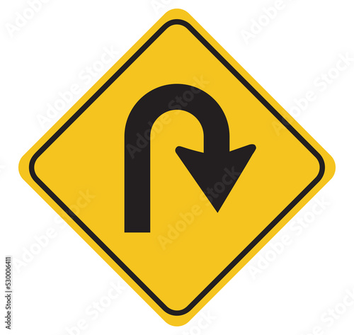Right U-turn ahead traffic sign road.