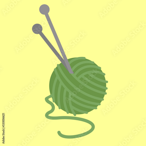 A ball of thread with knitting needles, illustration