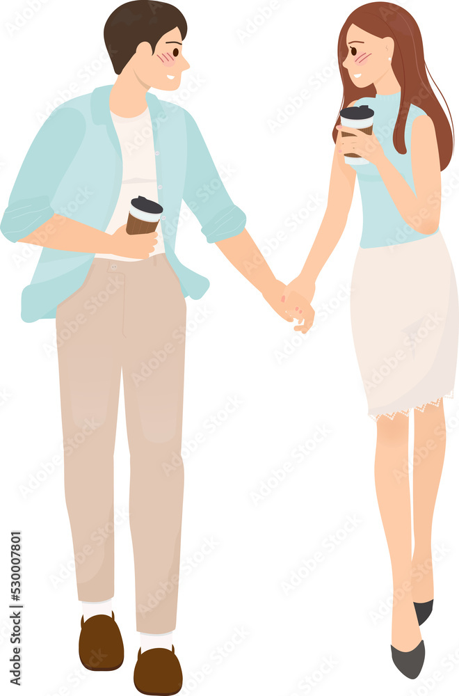 cute young couple hold hand walk together on first date for wedding or valentines day cute young couple hold hand walk together on first date for wedding or valentines day