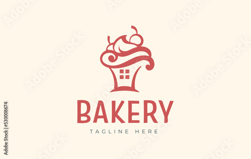 Cupcake Sweet Cake Bakery Cherry Cake Logo Template