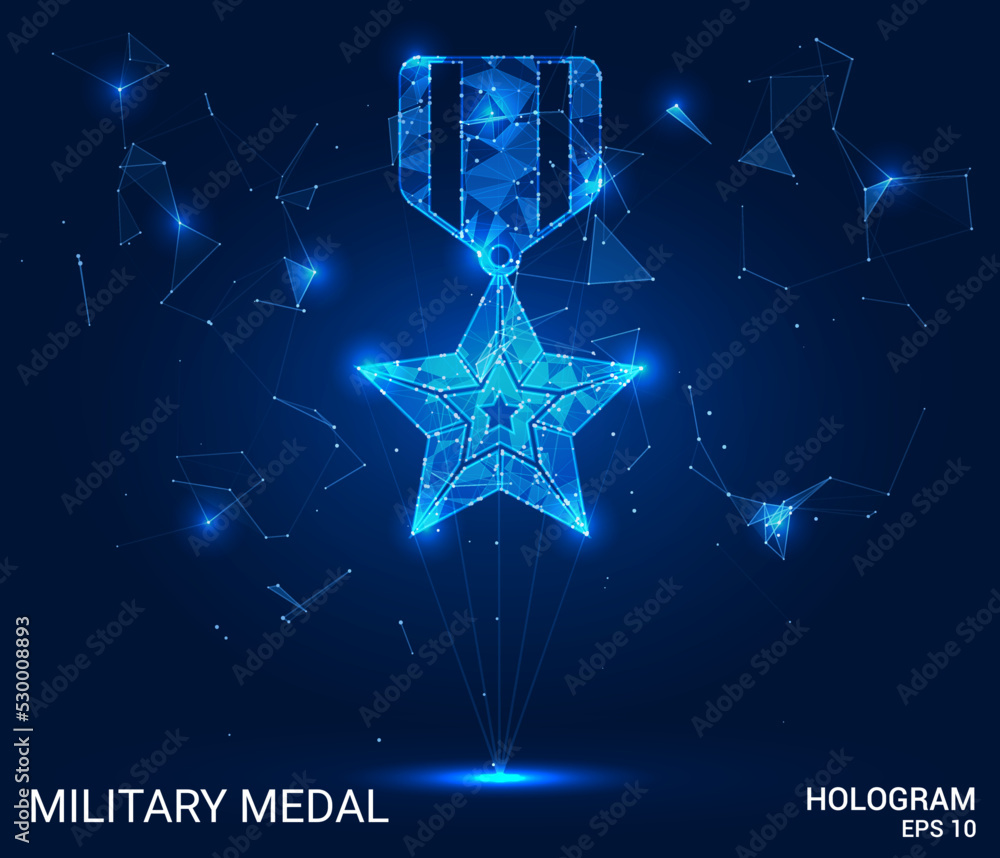 Hologram military medal. A military reward of polygons, triangles of dots  and lines. Medal icon low-poly compound structure. Technology concept  vector. Stock Vector | Adobe Stock