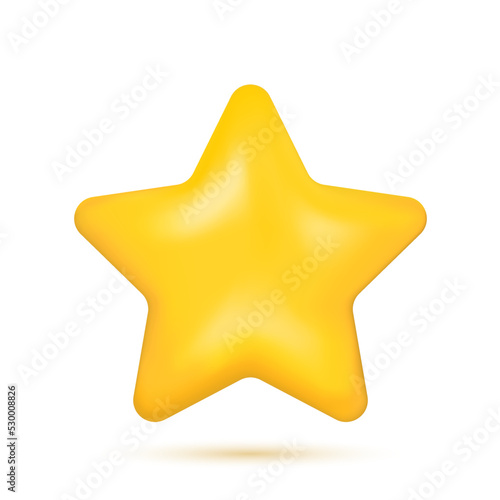 Yellow rounded star. 3d vector icon. Illustration of rating, quality, evaluation. Cartoon minimal style.