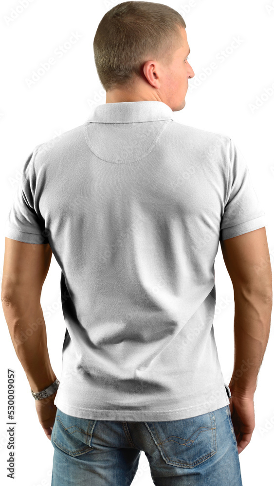 PNG. White t-shirt mockup on man isolated on transparent background PNG. White t-shirt mockup on man isolated on transparent background