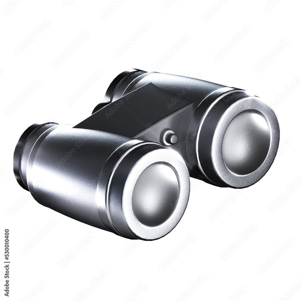 Binoculars with silver color illustration in 3D design Binoculars with silver color illustration in 3D design
