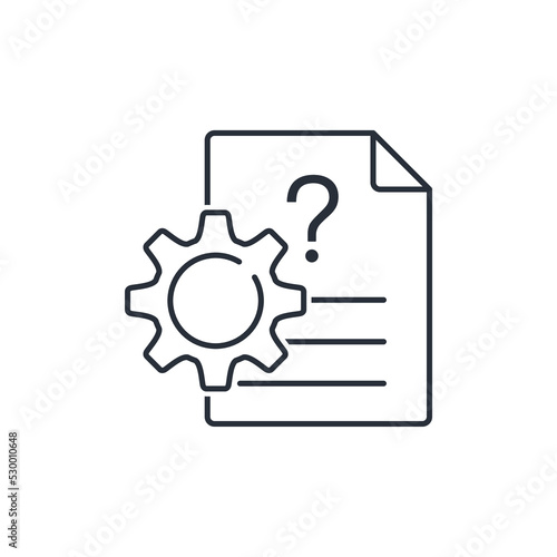 Unknown technical capabilities, characteristics. Vector linear icon isolated on white background.
