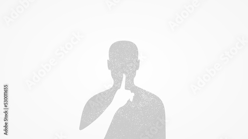 silhouette of a guy doing keep silent gesture black and white background 