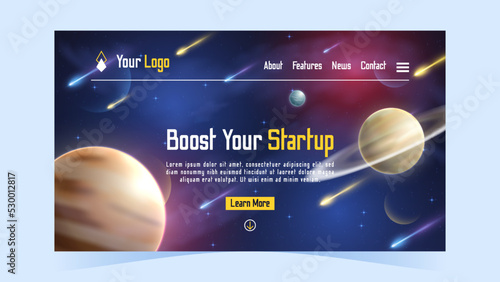 Startup Business Landing Page With Galaxy and Planet Concept