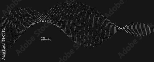 Dark grey airy particles flow vector design, abstract background with wave of flowing dots array, digital futuristic illustration, nano technology theme.