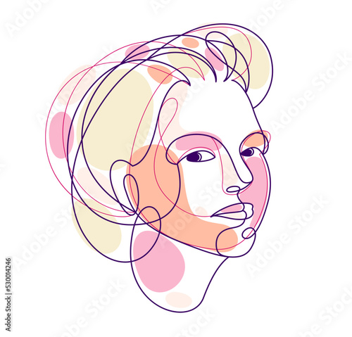 Woman beauty face vector linear illustration, delicate line art of attractive girl portrait, abstract feminine drawing minimal style isolated.