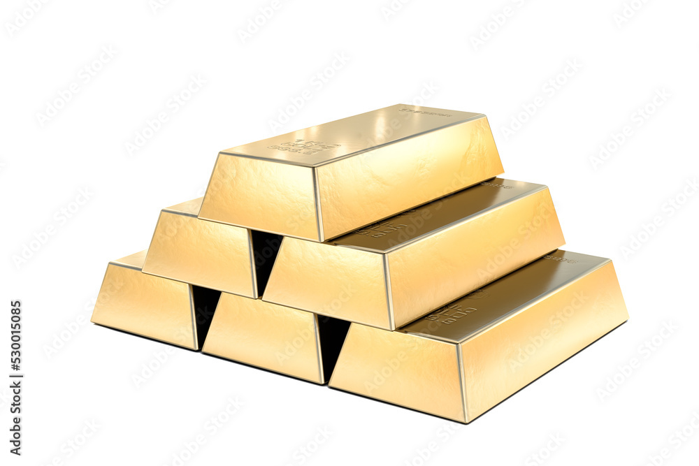 Stack of gold bars, financial and reserve of value concept on transparent background.