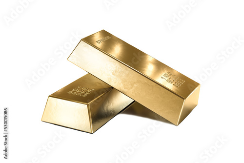 two gold bars, financial and reserve of value concept on transparent background.