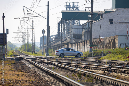 Ryazan Russia - August 30, 2022: car driving through a railroad crossing