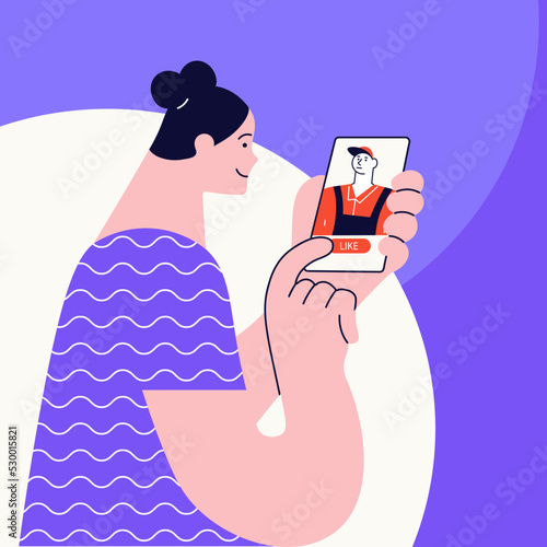 Young woman using smartphone app for virtual dating