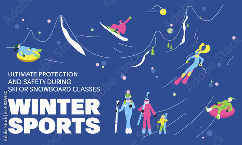 Landing web page template for mountain ski school, resort or skipass