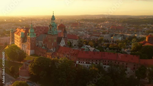 Wallpaper Mural Aerial orbiting around Wawel Castle at sunrise, Krakow, Poland Torontodigital.ca