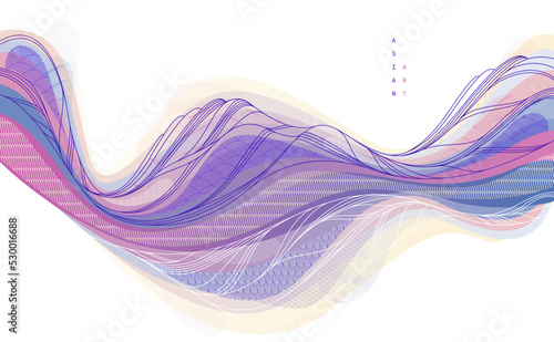 Nature art oriental Japanese style vector abstract background, runny like water shapes and lines with textures.