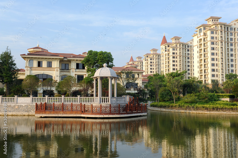 Chinese living quarters, residential buildings.