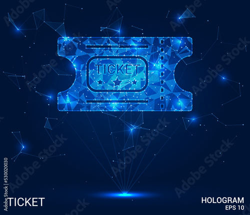 Hologram ticket. The ticket consists of polygons, triangles of points and lines. Ticket icon low-poly connection structure. Technology concept vector.