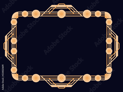 Art deco frame. Vintage linear border. Design a template for invitations, leaflets and greeting cards. Geometric golden frame. The style of the 1920s - 1930s. Vector illustration