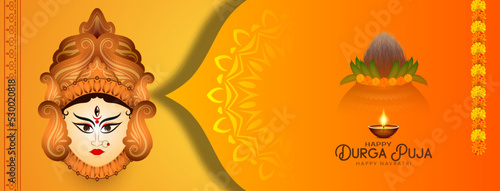 Beautiful Durga Puja and Happy navratri Indian goddess worship festival banner