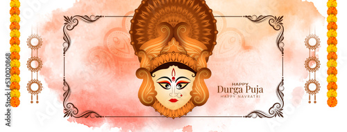 Religious Indian festival Durga Puja and Happy navratri celebration greeting banner