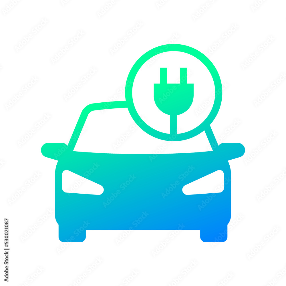 Electric car with plug icon symbol, EV car, Green hybrid vehicles charging point logotype, Eco friendly vehicle concept, Vector illustration Electric car with plug icon symbol, EV car, Green hybrid vehicles charging point logotype, Eco friendly vehicle concept, Vector illustration