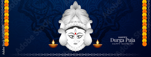 Beautiful Durga Puja and Happy navratri Indian goddess worship festival banner