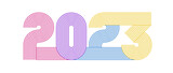 2023 line art design. Retro, 70s style numbers. Happy New Year design element for calendar card, brochure, cover.