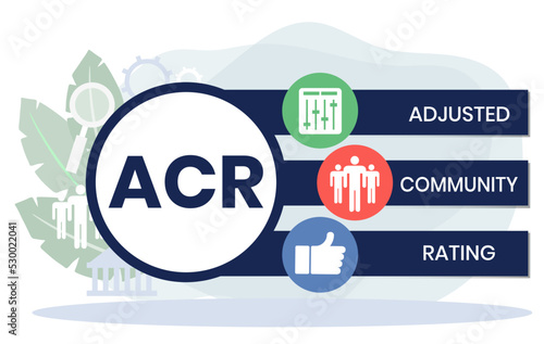 ACR - Adjusted Community Rating acronym. business concept background. illustration for website banner, marketing materials, business presentation, online advertising.