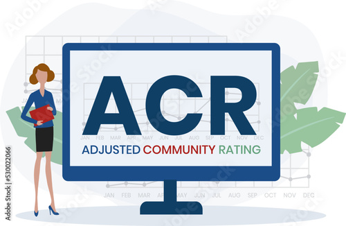 ACR - Adjusted Community Rating acronym. business concept background. illustration for website banner, marketing materials, business presentation, online advertising. photo