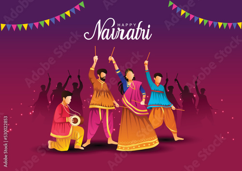 PrintGarba Night poster for Navratri Dussehra festival of India. vector illustration design of peoples playing Dandiya dance.