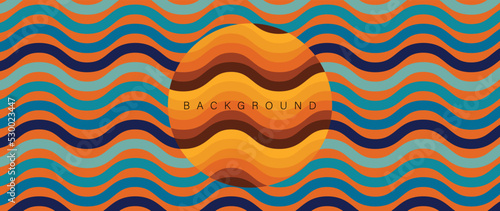 Abstract simple 70s background vector. Vintage retro style wallpaper with circle shape, sunshine, color waves. 1970 color illustration design suitable for poster, banner, decorative, wall art.