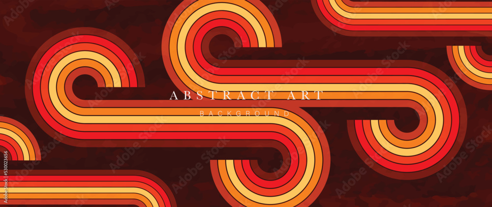 Abstract simple 70s background vector. Vintage retro style wallpaper with lines, colorful stripes, geometric shapes. 1970 color illustration design suitable for poster, banner, decorative, wall art. - obrazy, fototapety, plakaty 