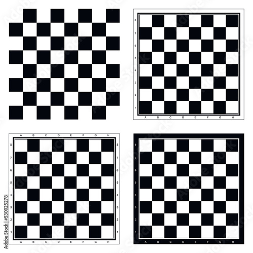 Chess board game. Black and white square pattern. Checkered surface 