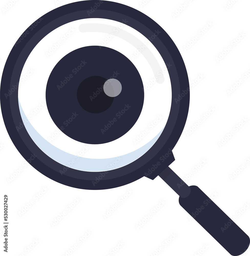 Magnifier with eye outline icon. Find icon, investigate concept symbol. Eye with magnifying glass.