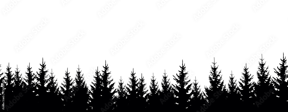 Vector seamless pattern with silhouettes of trees on white background ...