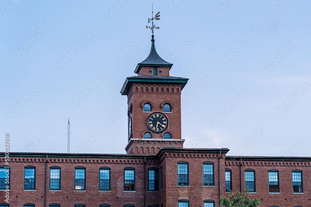 Clock tower at the cotton factory in Nashua, New Hampshire
