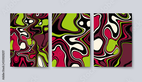 Modern cover design set. Abstract pattern of wavy lines, colorful waves and shapes. Creative collection for business background, brochure template, booklet, flyer.