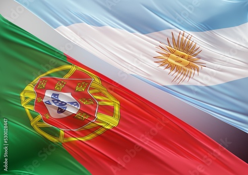 Abstract Portugal Flag, next to Argentina Flag 3D Render(3D Artwork)