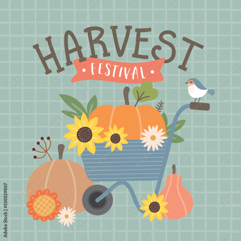 Harvest Festival - hand drawn lettering phrase and autumn harvest ...