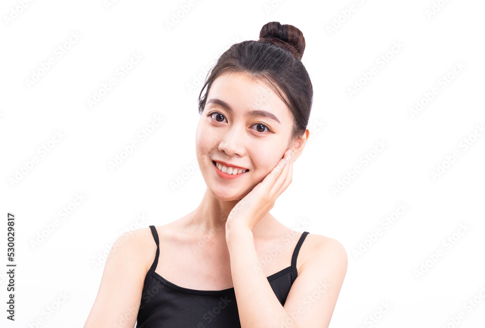 Beautiful woman in black suspenders on a white background Beautiful woman in black suspenders on a white background