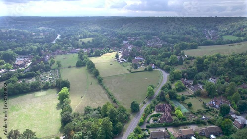 Beautiful aerial footage of Goring and Streatley, in a cloudy day. United Kingdom photo